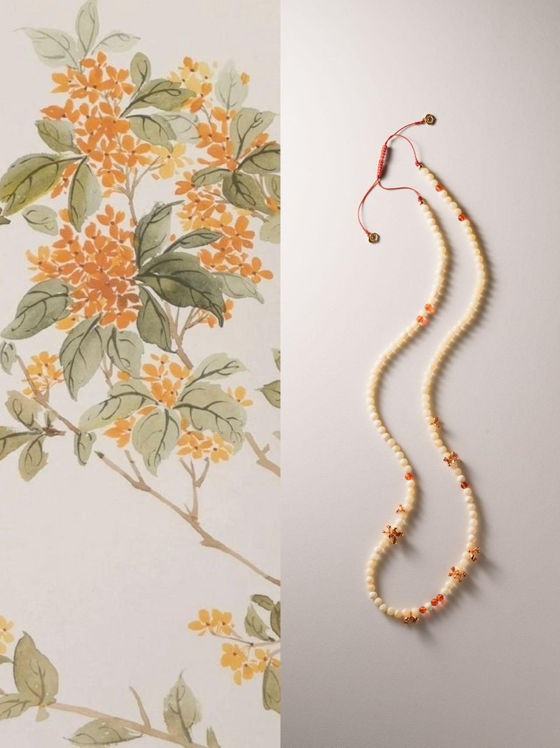 原創天然俄料花白蜜蠟項鏈桂花毛衣鏈 - 項鍊 - 玉石 黃色