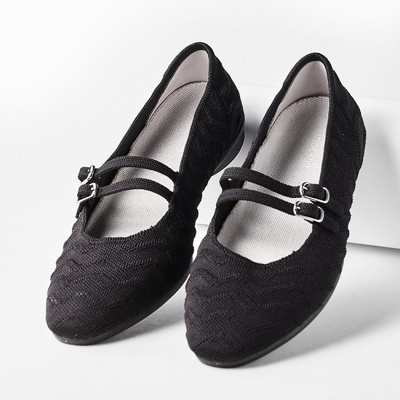 波浪圍裙平底鞋 經典黑 - 芭蕾舞鞋/平底鞋 - 環保材質 黑色