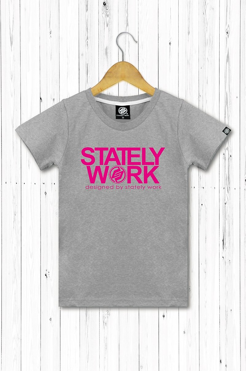 statelywork-LOGO text T-women&#39;s short T-shirt in black, gray and white