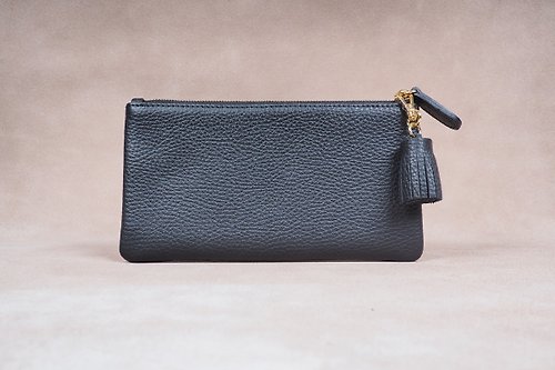 riobrenn Germany Genuine Leather Long Wallet Zipper Wallet Purse Black