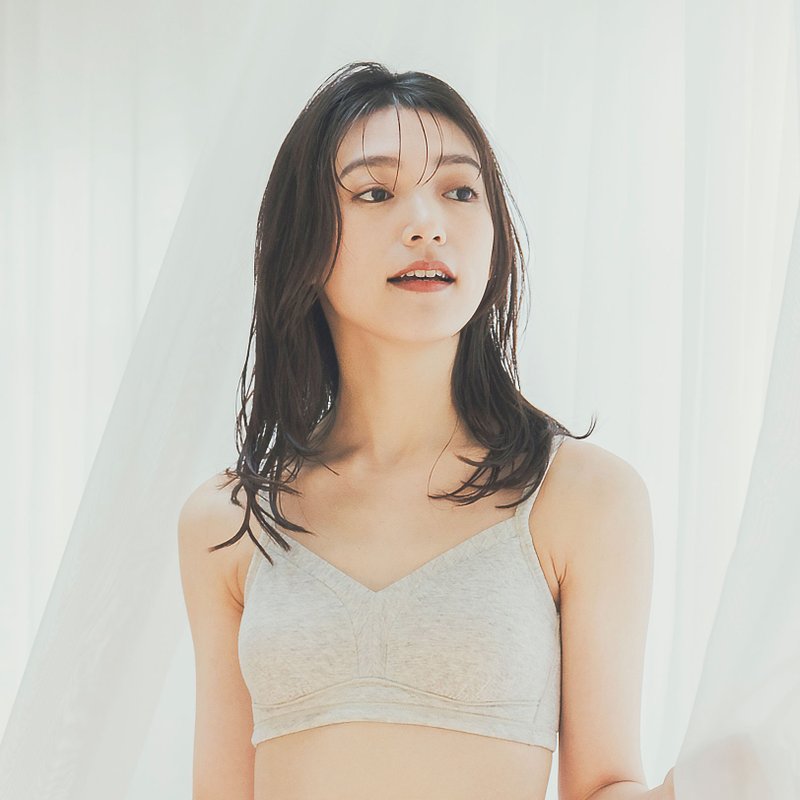 【Made in Japan】肌にやさしいノンワイヤーブラ　ふわふわコットン100で敏感肌の方にもおすすめ - 女內衣褲 - 棉．麻 灰色