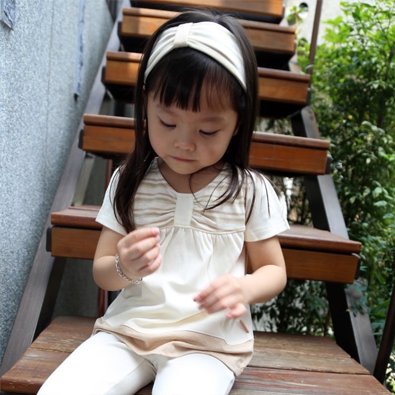 【Ecoolla】Organic (color) cotton wrinkle bow shape short-sleeved top_Raw cotton rice|Made in Taiwan - อื่นๆ - ผ้าฝ้าย/ผ้าลินิน 