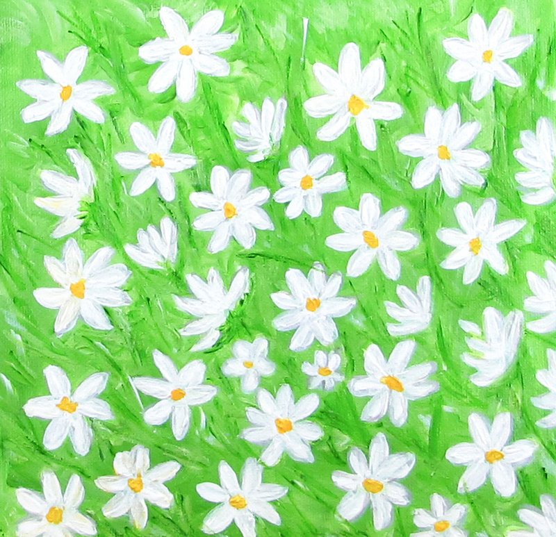 ดอกเดซี่ภาพวาดศิลปะเดิมภาพวาดอะคริลิดอกแคมะไมล์ดอกไม้ผ้าใบศิลปะ - โปสเตอร์ - โลหะ หลากหลายสี