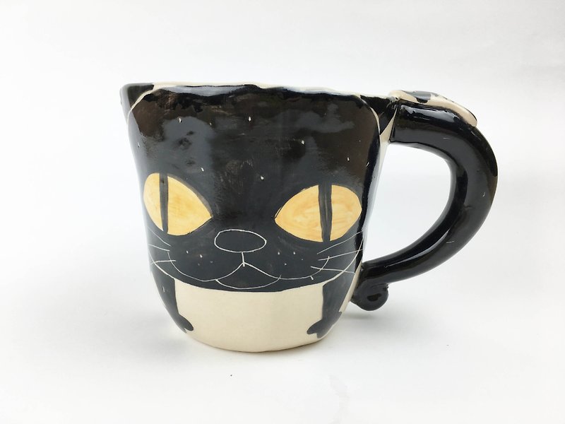 ニースリトルクレイハンドメイドmug_black cat 0103-01 - マグカップ - 陶器 
