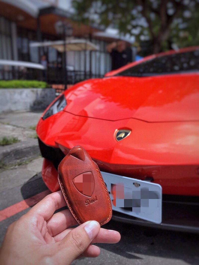 [Poseidon boutique handmade leather goods] [Customized version] Lamborghini Lamborghini key leather case - Keychains - Genuine Leather 
