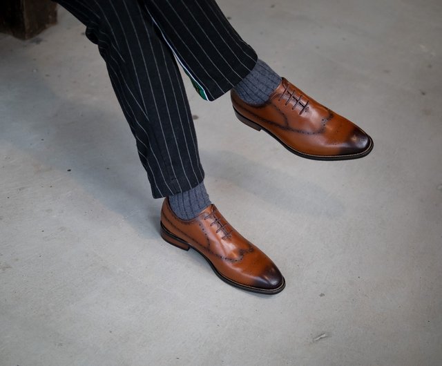 福袋】3割引 ワンピース彫刻オックスフォードレザーシューズ_ツートン