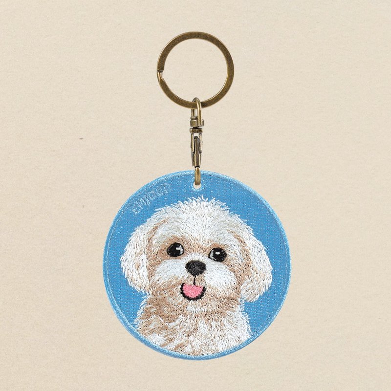 EMJOUR Reversible Embroidery Charm - Maltese | Real Embroidery - พวงกุญแจ - งานปัก สีน้ำเงิน