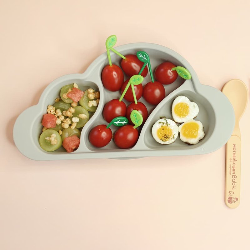 Korea【Mother's Corn】 Silicone Plate with Cloud Separation(Sky Gray) - จานเด็ก - วัสดุอื่นๆ 