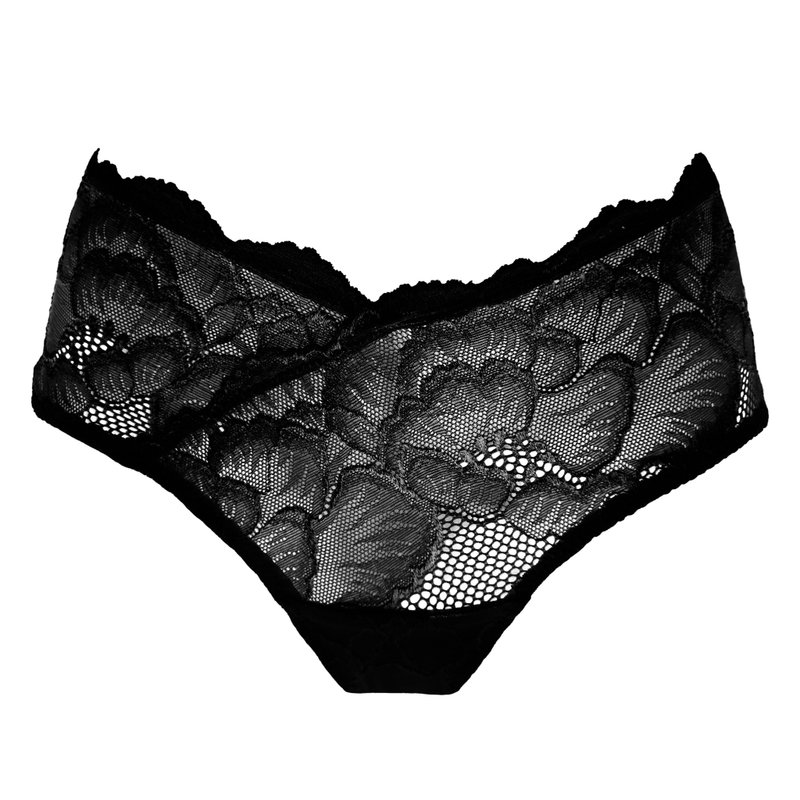 Black lace brazilian panties - Elastic floral lace lingerie - Sexy underwear - 女內衣褲 - 聚酯纖維 黑色