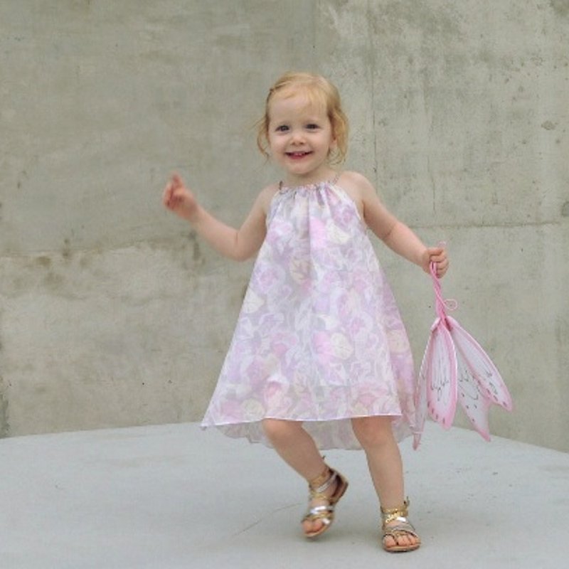 Girls Summer Dress: Odyssey Beach Dress in Pastel Sorbet - ชุดเดรส - ผ้าฝ้าย/ผ้าลินิน สึชมพู
