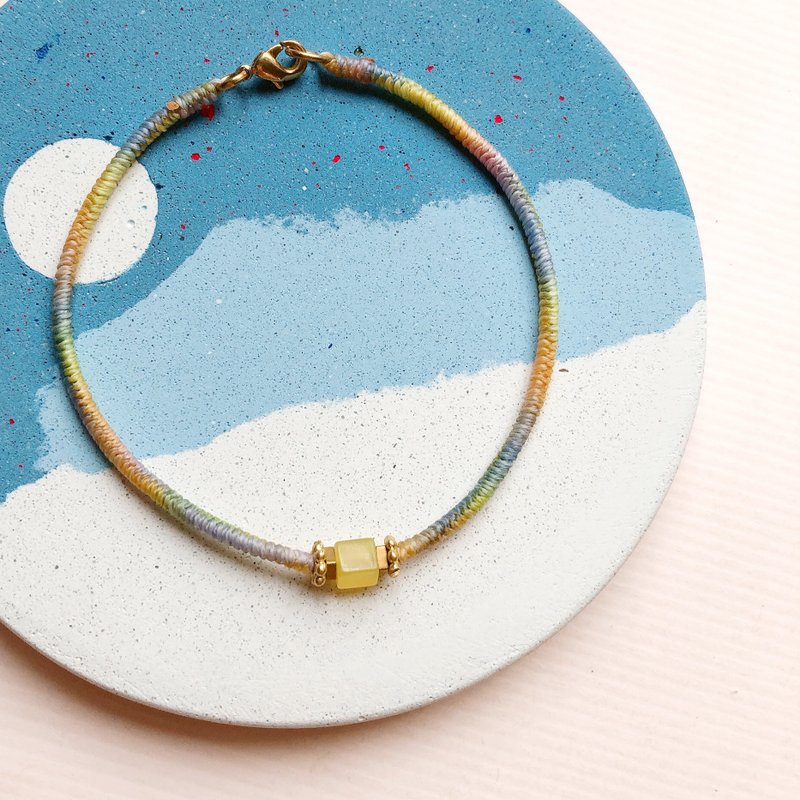 Old friends limited gift hand circumference custom-made surrounded by Wax line Bronze natural stone bracelet lemon jade blue Stone - สร้อยข้อมือ - วัสดุอื่นๆ 