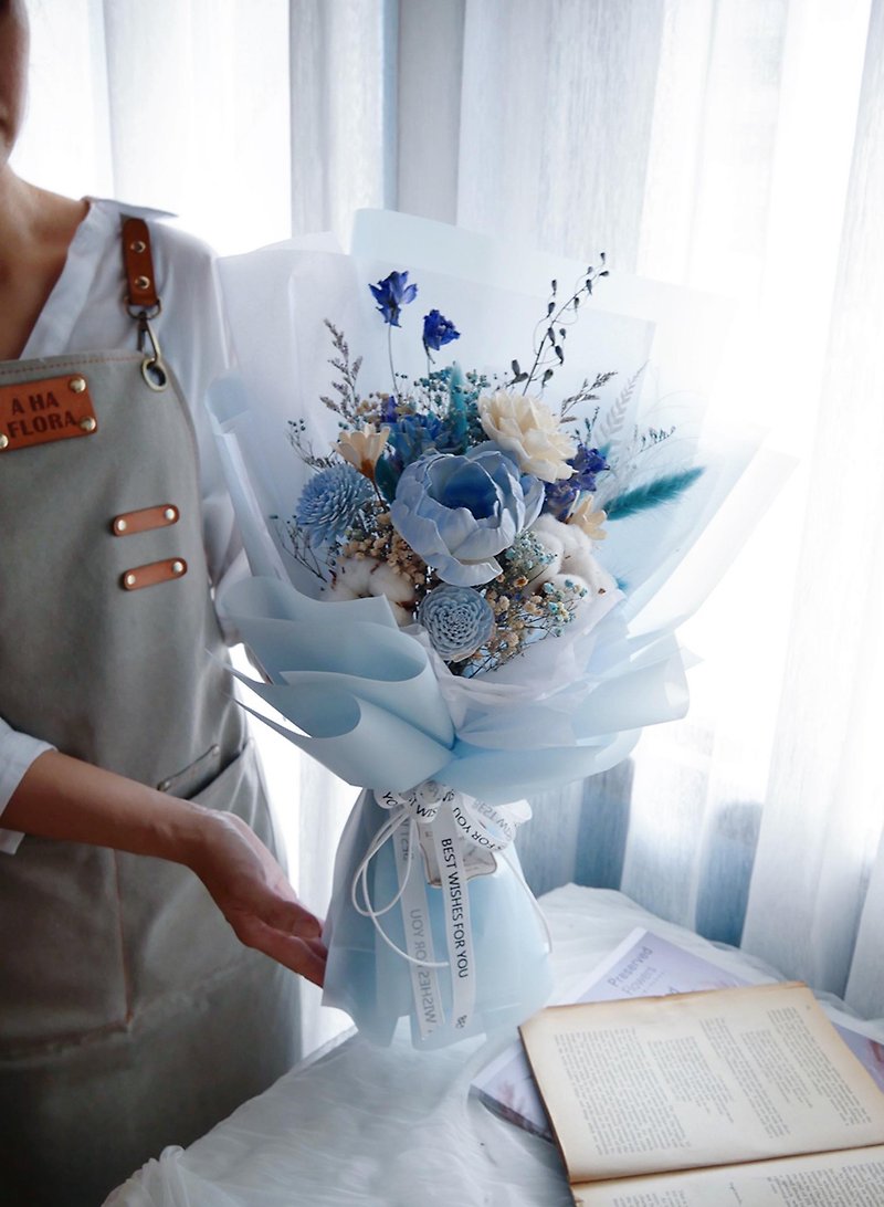 卒業式の花束 - ドライフラワー・ブーケ - 寄せ植え・花 ブルー