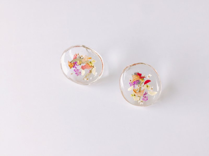 Flower Glass Series - Wisteria Glass Ear Dry Flower Hand Earrings Ear Pin - Earrings & Clip-ons - Other Materials Pink
