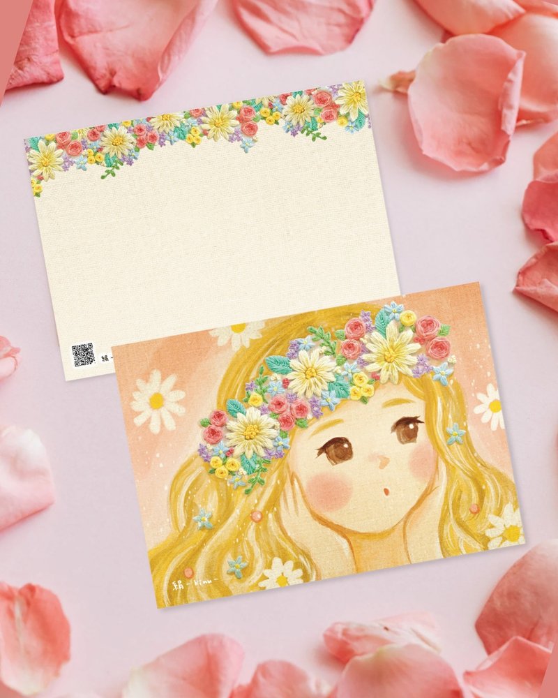 刺繡照片明信片No.14 花冠の少女 - 卡片/明信片 - 紙 