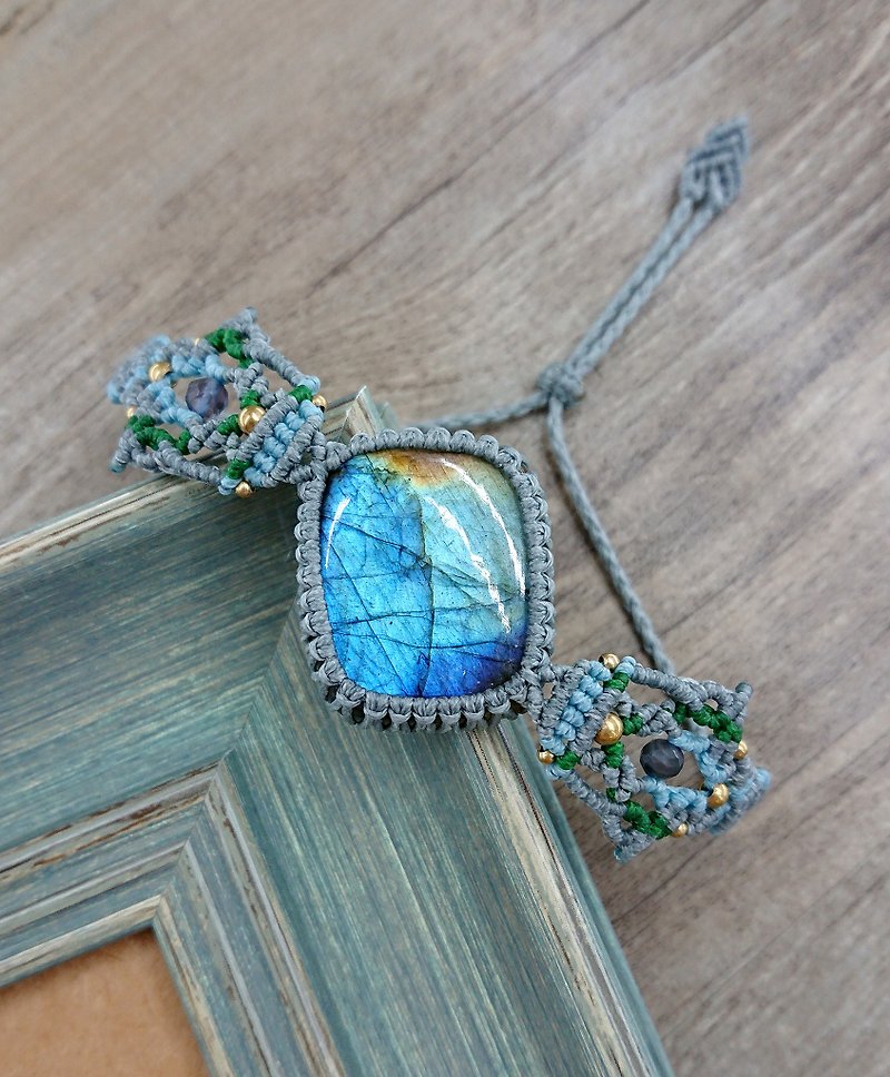 Misssheep-H81-South American wax line braided labradorite brass beads lapis lazuli bracelet