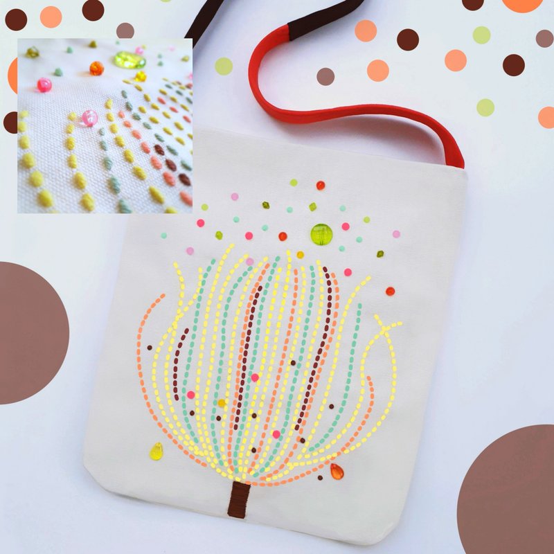 12x13.5 inch tote. Fun and original with hand-stitched design and beads - 手提包/手提袋 - 繡線 