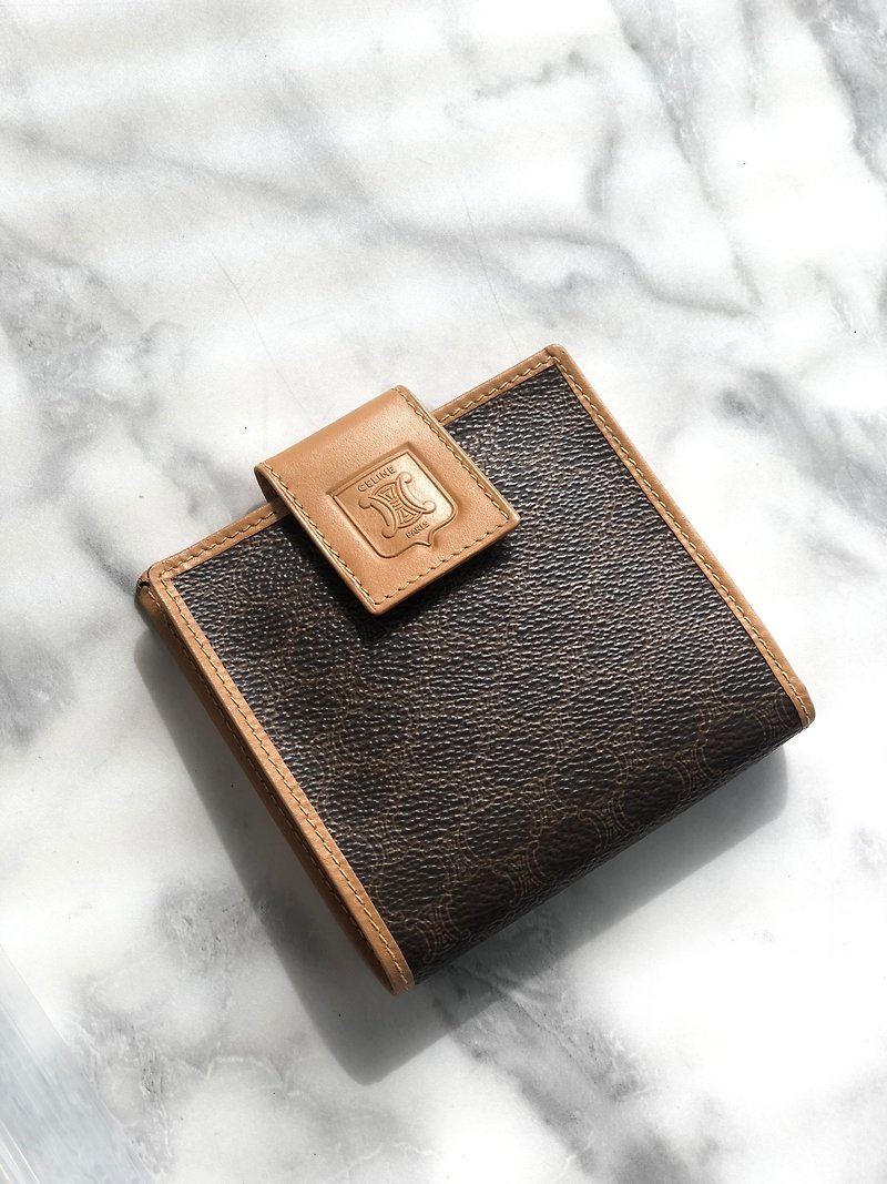 [Designed used packaging shipped directly from Japan] CELINE Macadam Brason type compact wallet wallet Brown vintage dr584p - Wallets - Genuine Leather Brown