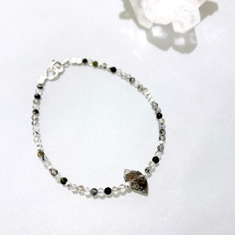 Ops Black Rutilated Quartz Herkimer Diamond Silver Lucky design bracelet - Bracelets - Gemstone Black