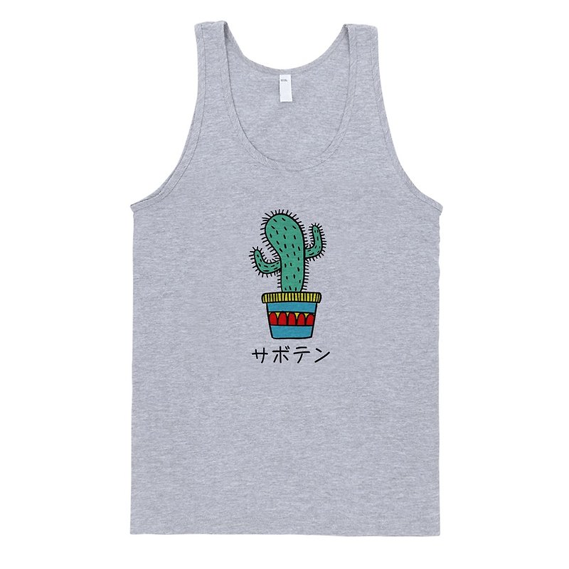 Japanese Cactus #2 gray Tank Top - เสื้อกั๊กผู้ชาย - ผ้าฝ้าย/ผ้าลินิน สีเทา