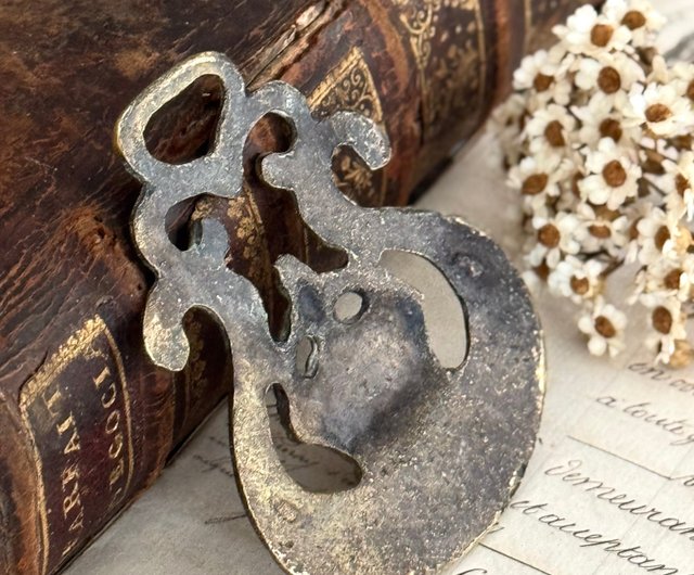 40836-珍しいフランスアンティークイエロー馬装飾プラーククラウン