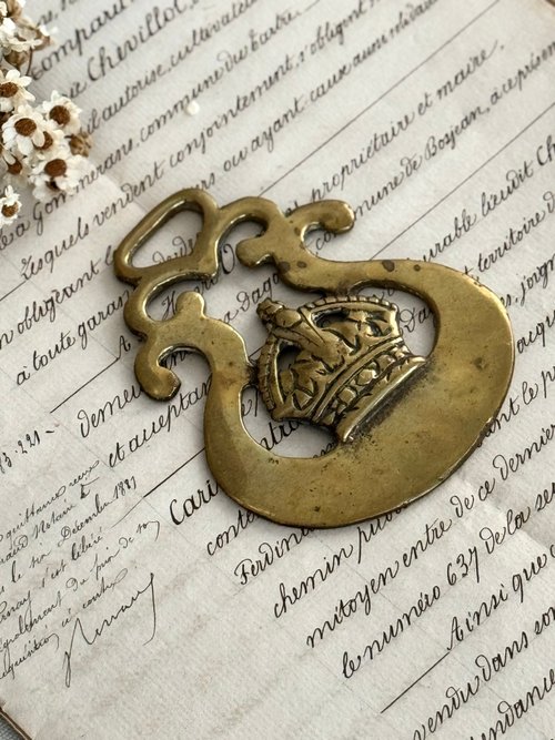 40836-珍しいフランスアンティークイエロー馬装飾プラーククラウン