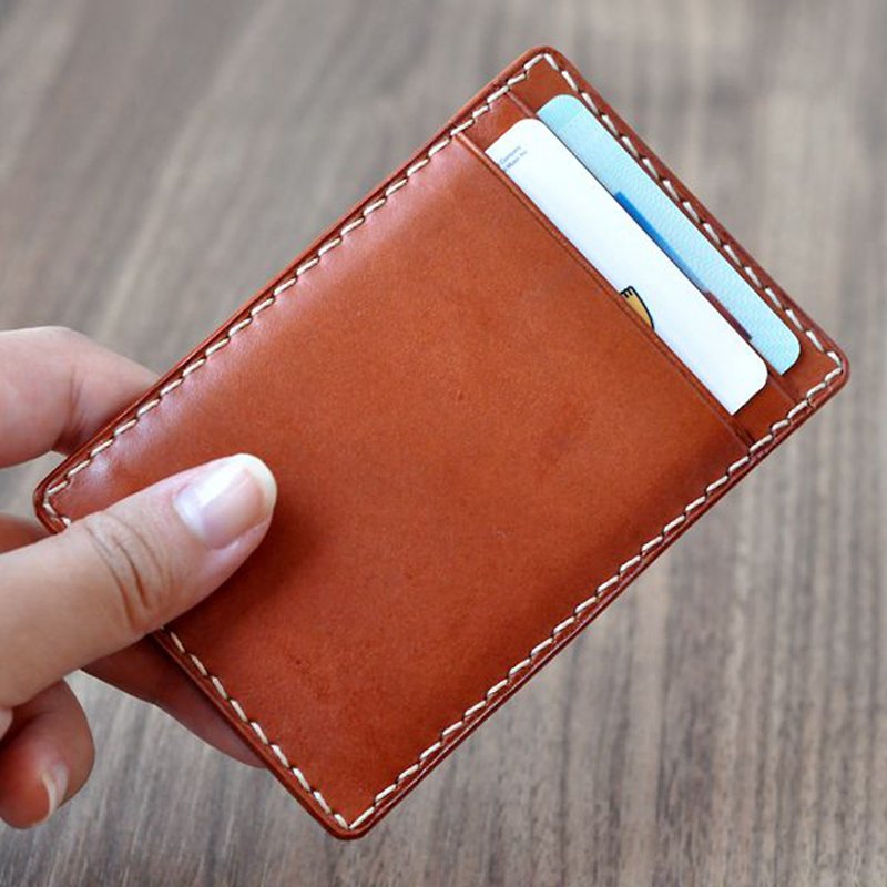 ID Cases | Handmade Leather Goods | Customized Gifts | Vegetable Tanned Leather - Straight Portable ID Holder - ที่ใส่บัตรคล้องคอ - หนังแท้ สีนำ้ตาล