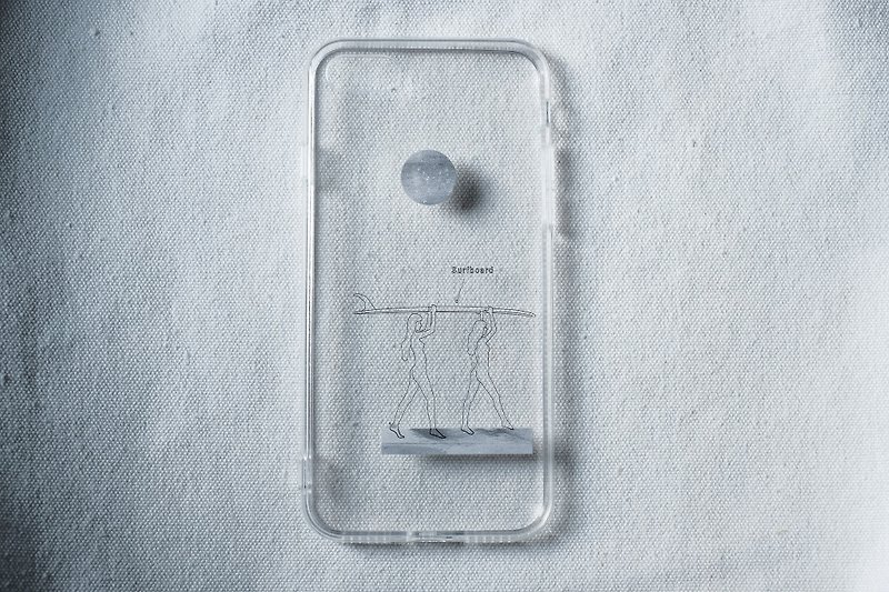 SURFBOARD black line transparent mobile phone case full covered soft shell - Phone Cases - Plastic Transparent