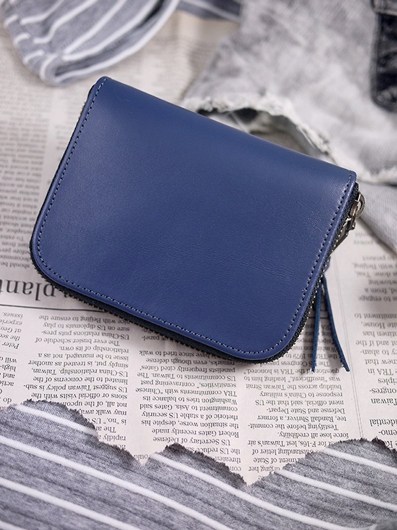 Blueeyes exclusive order - fog blue. Classic leather short clip + wrist strap - กระเป๋าสตางค์ - หนังแท้ สีน้ำเงิน