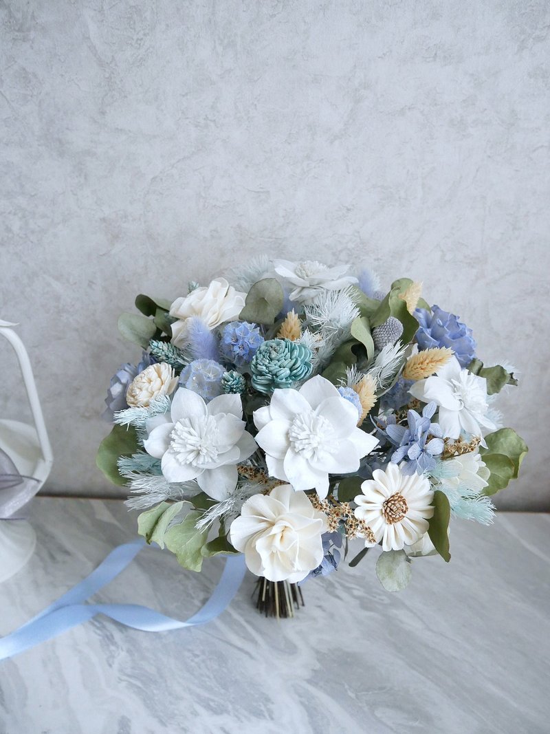 Natural dry flower split bouquet [Candurella] sharing bouquet/blue/customized - ช่อดอกไม้แห้ง - พืช/ดอกไม้ สีน้ำเงิน