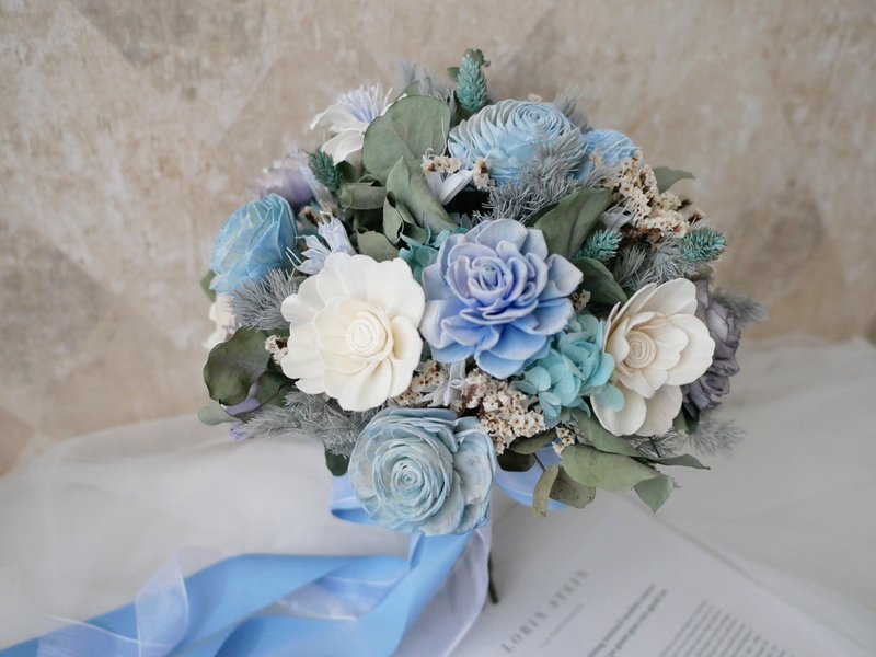 自然型乾燥花分束捧花【清爽水藍】分享捧花/藍色/客製化 - 乾燥花/永生花 - 植物．花 藍色