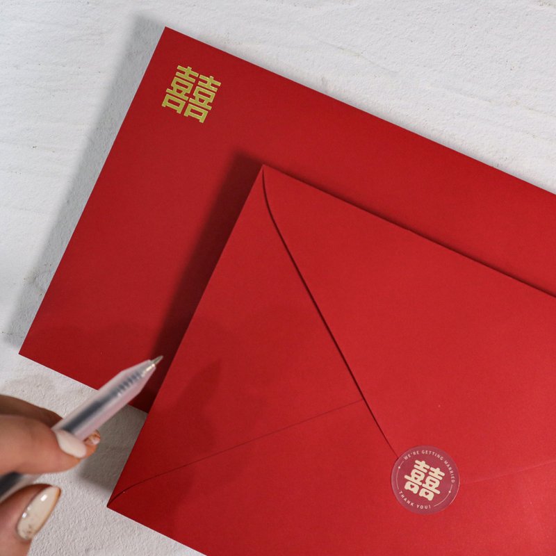 [囍 hot stamping envelopes] Fast shipping wedding invitations hot stamping envelopes invitation envelopes 囍 hot stamping envelopes - ซองจดหมาย - กระดาษ สีแดง