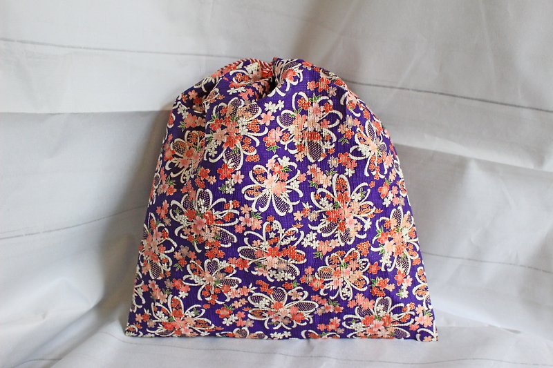 紫色桜文様和紙巾着Lサイズ - 化妝袋/收納袋 - 紙 紫色