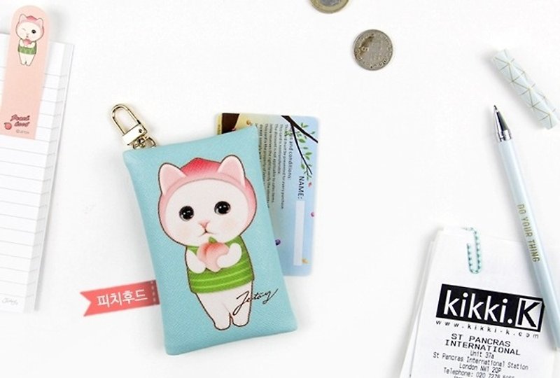JETOY, Sweet Cat Convenient Coin Purse Keychain _Peach hood J1711102 - Keychains - Other Materials Multicolor