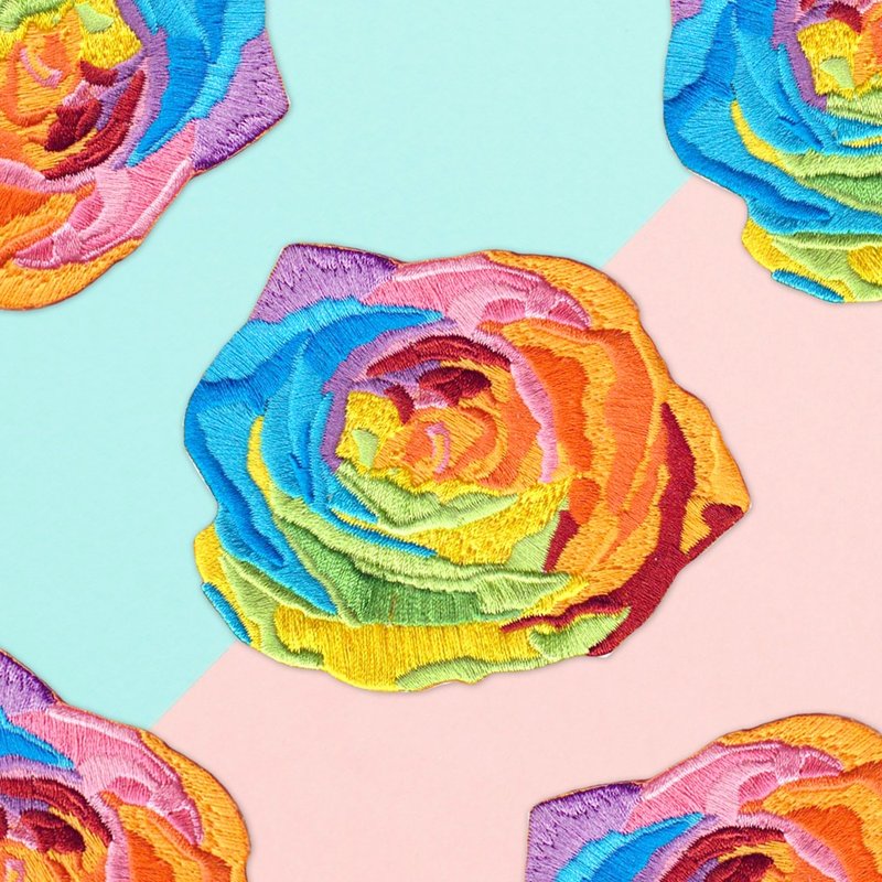 【刺繡布貼】彩虹玫瑰 Rainbow Rose - 編織/刺繡/羊毛氈/縫紉 - 繡線 