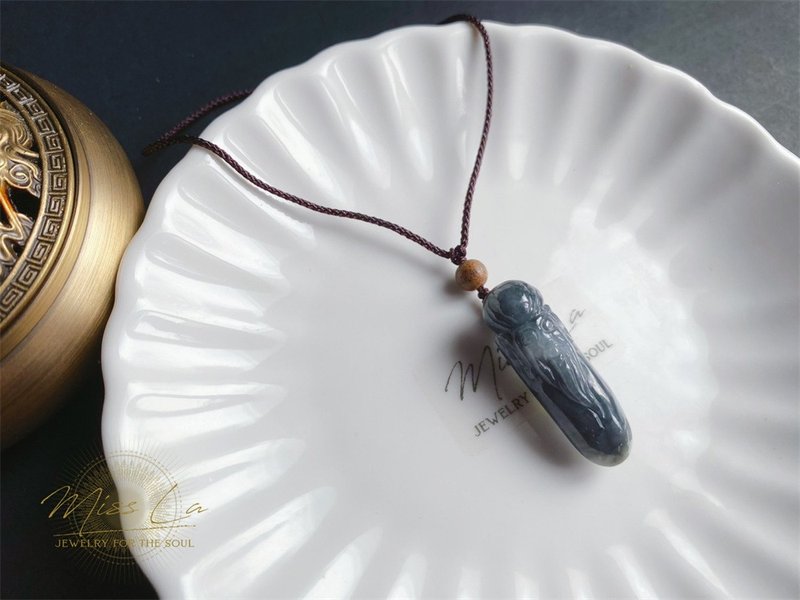天然緬甸玉翡翠 壽翁 祝壽 禮物 項鍊 玉牌 jadeite 長輩禮 - 項鍊 - 玉石 黑色
