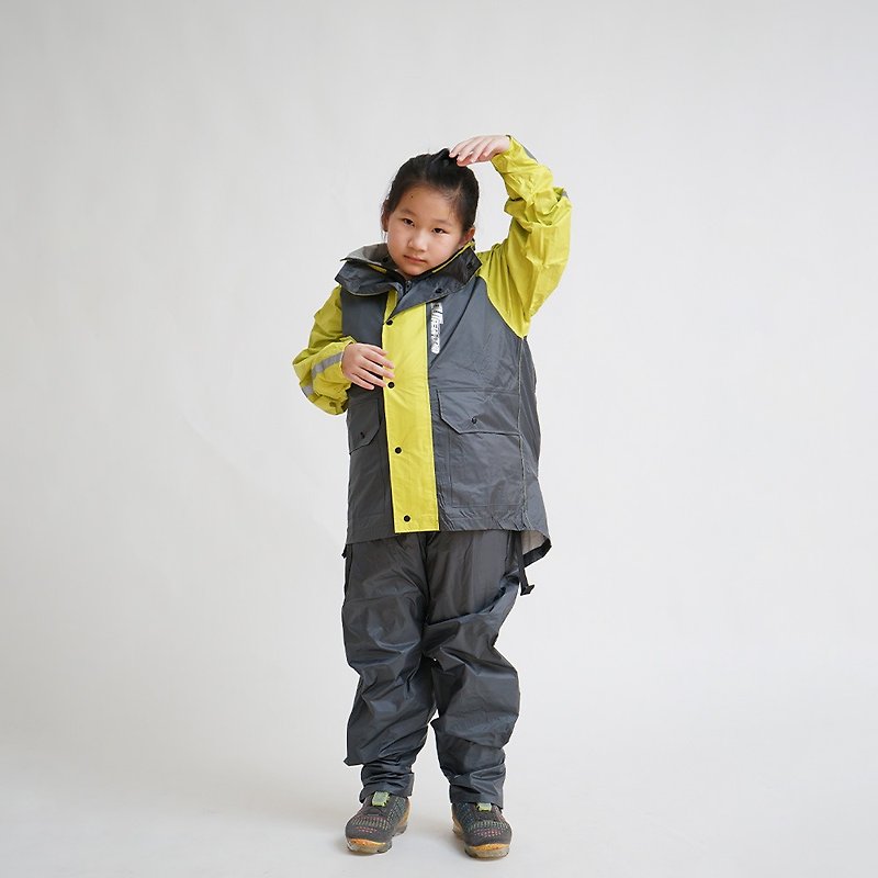 頂峰兒童背包兩截式風雨衣-芥末黃/鐵灰 - 雨傘/雨衣 - 防水材質 黃色