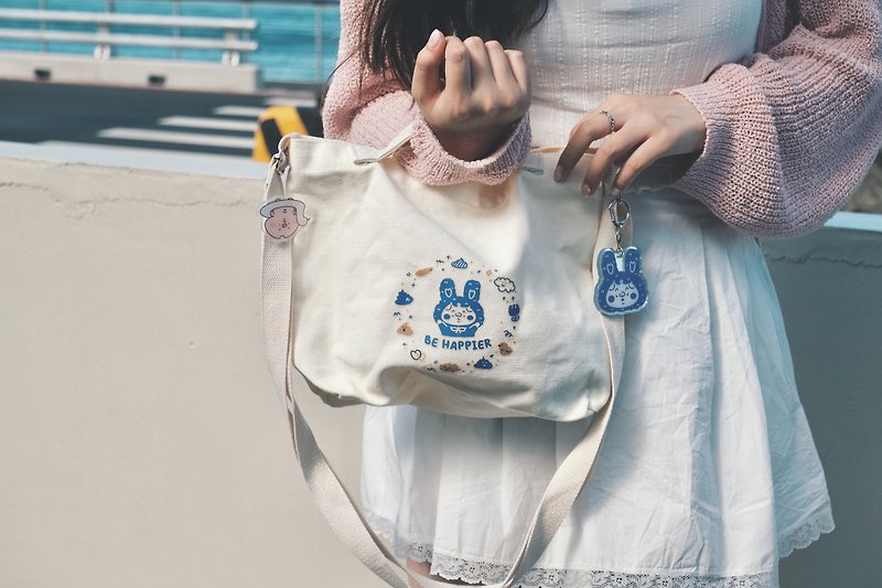 [Ready stock] Dolphin TunTun | Dolphin and rabbit shaped slant bag with mirror keychain | Hong Kong original - Messenger Bags & Sling Bags - Cotton & Hemp Multicolor