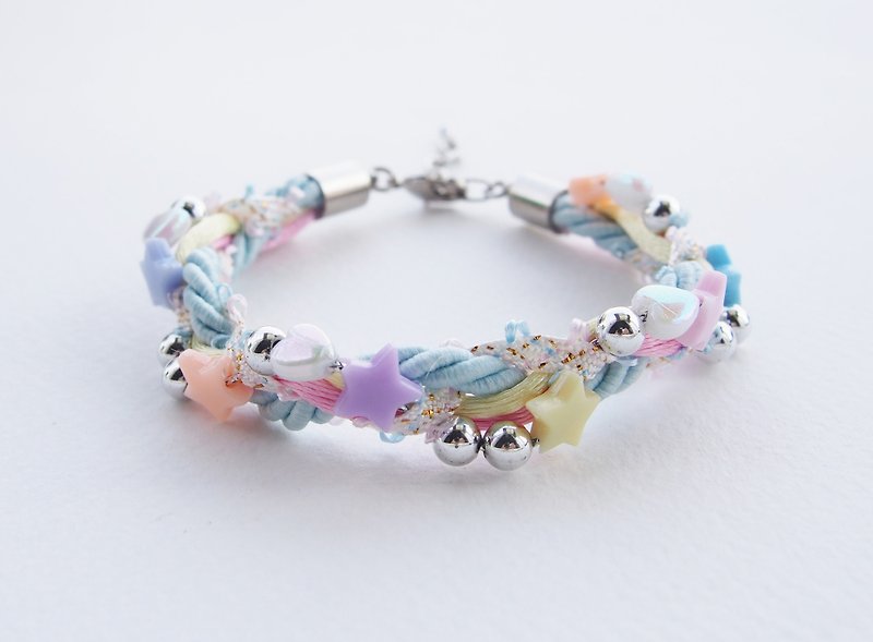 Colorful pastel bead-braided bracelet