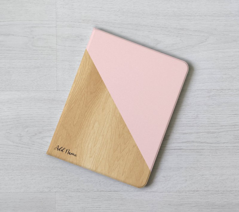 塑膠 平板/電腦保護殼 多色 - 客製化禮物加名純色木紋iPad mini 6 Pro 11 Air 4 9代筆槽保護套