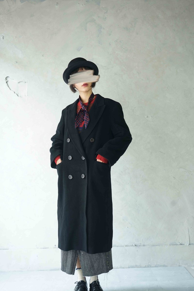 尋寶古著-法國品牌vintage Louis Feraud個性黑長版毛呢西裝大衣 - 女大衣/外套 - 羊毛 黑色