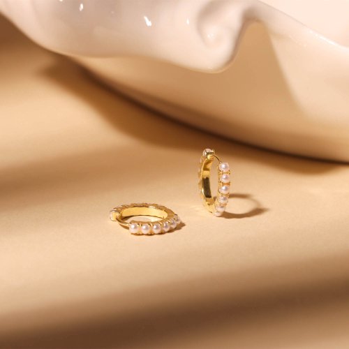 Miagoldjewel s925銀迷你小巧珍珠耳圈耳飾 日常通勤簡約小珍珠女生耳環