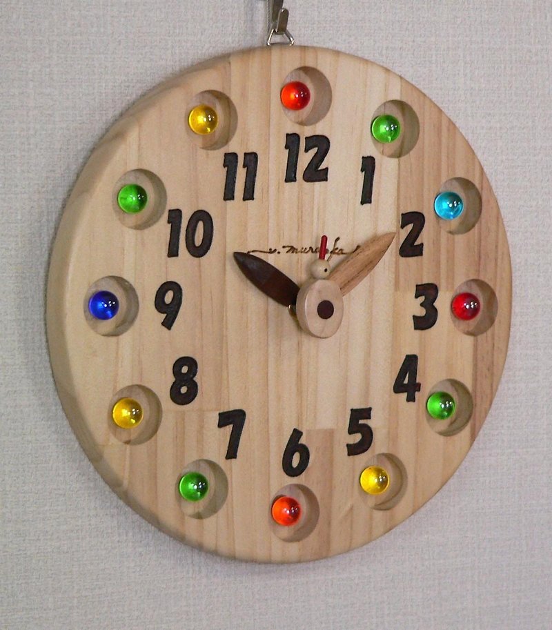 丸時計22ｃｍ　ビー玉 - 時計 - 木製 