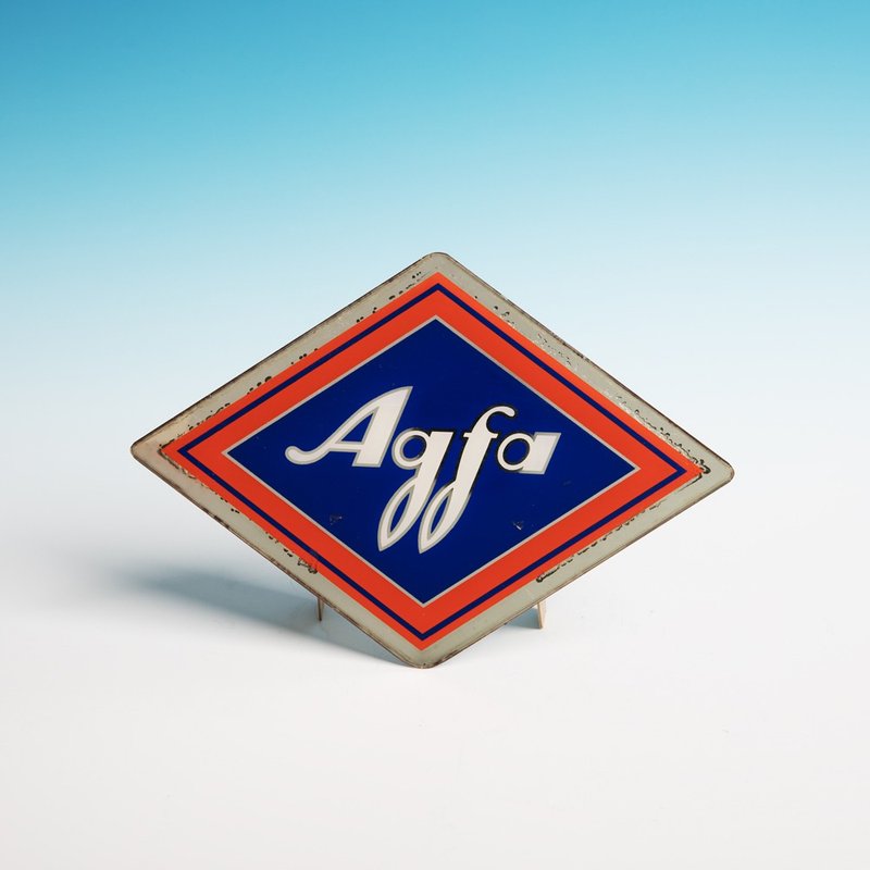 桑惠商號 1950s 德國 AGFA FILM愛克發 經典菱形鏡面Logo立牌A066 - 擺飾/家飾品 - 玻璃 橘色