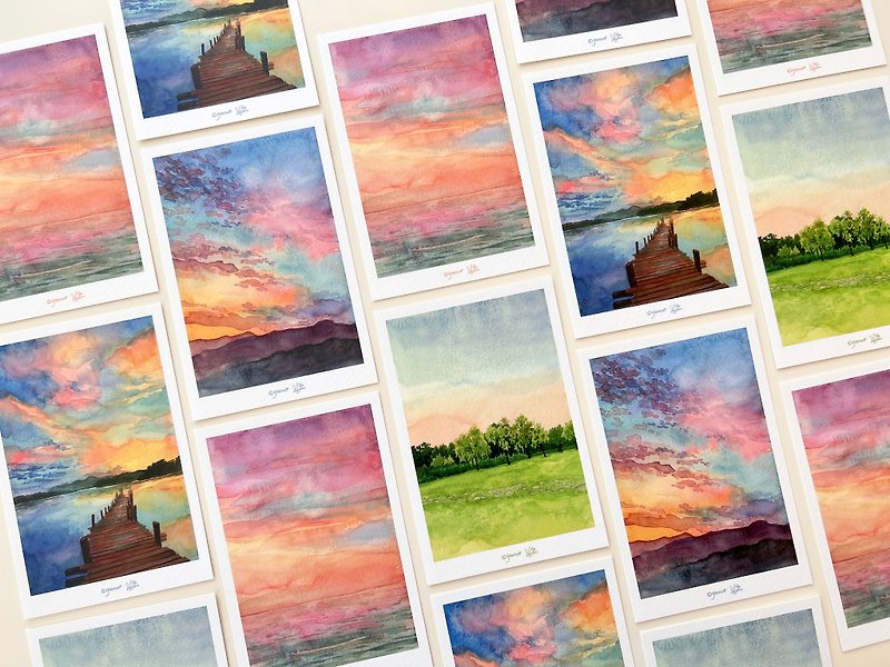 Postcard-Sky, summer sunset/watercolor illustration, interior decoration props - Cards & Postcards - Paper Multicolor