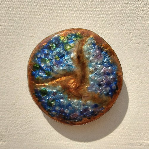 hinakuro Enamel 日本傳統工藝品 景泰藍琺瑯胸針 海藍色 豪華禮物