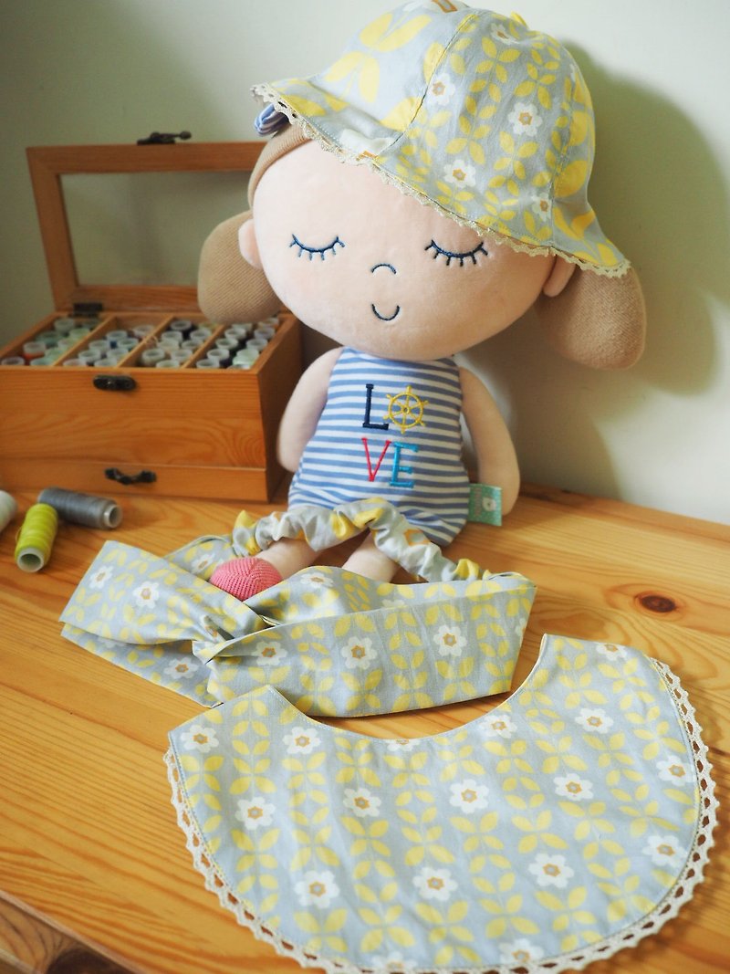 Handmade baby/ kid hat, bib and headband gift set - Baby Gift Sets - Cotton & Hemp Yellow