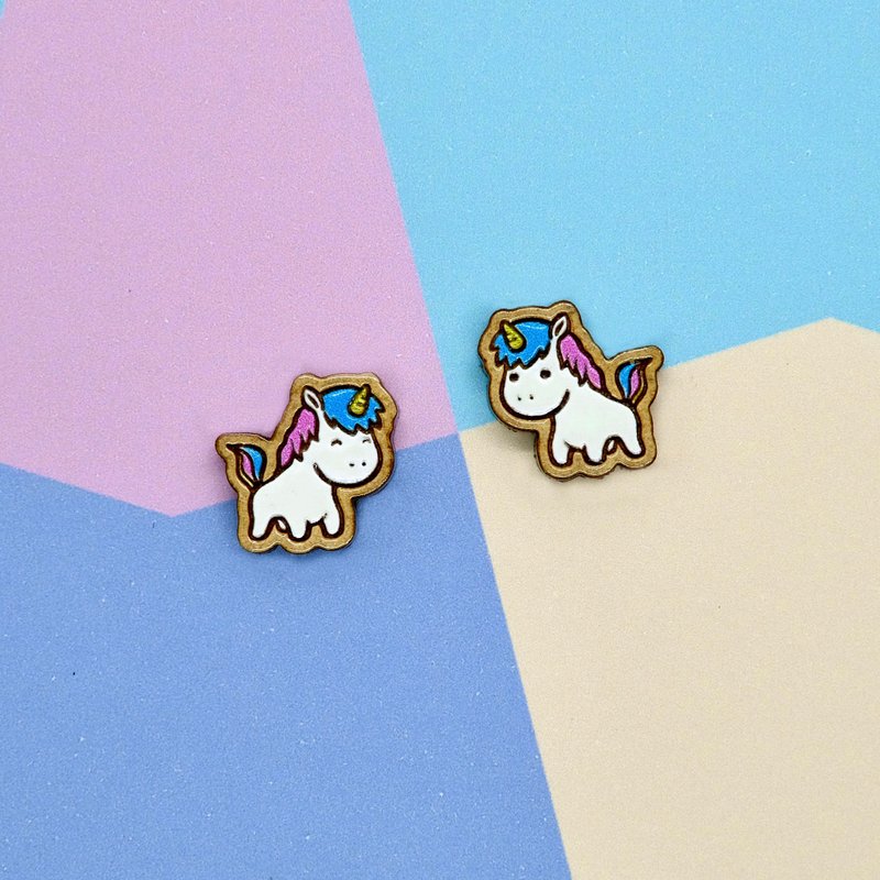 Painted wood earrings- Unicorn - ต่างหู - ไม้ หลากหลายสี