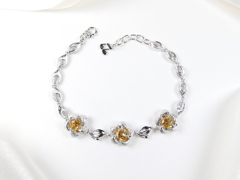 Venus Corolla // Yellow Crystal Bracelet _ Sterling Silver Natural Gemstone - สร้อยข้อมือ - เครื่องเพชรพลอย สีเหลือง
