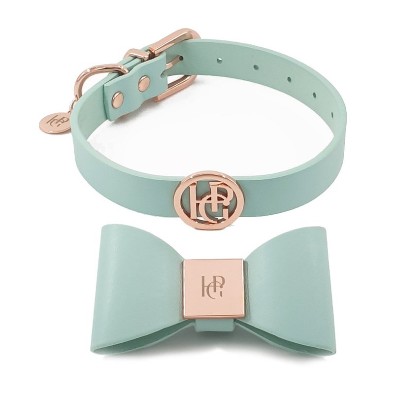 澳洲Happy Go Puppy 皮革蝴蝶結項圈-碧綠色 - 項圈/牽繩 - 真皮 