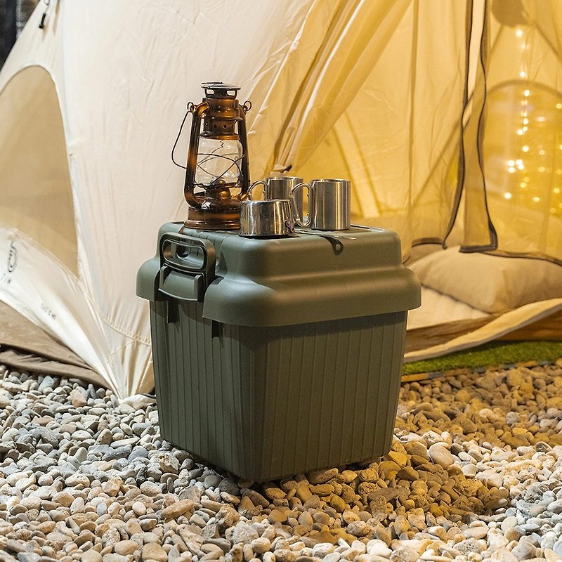 韓國掀蓋式堆疊露營收納箱-M - 野餐墊/露營用品 - 其他材質 卡其色